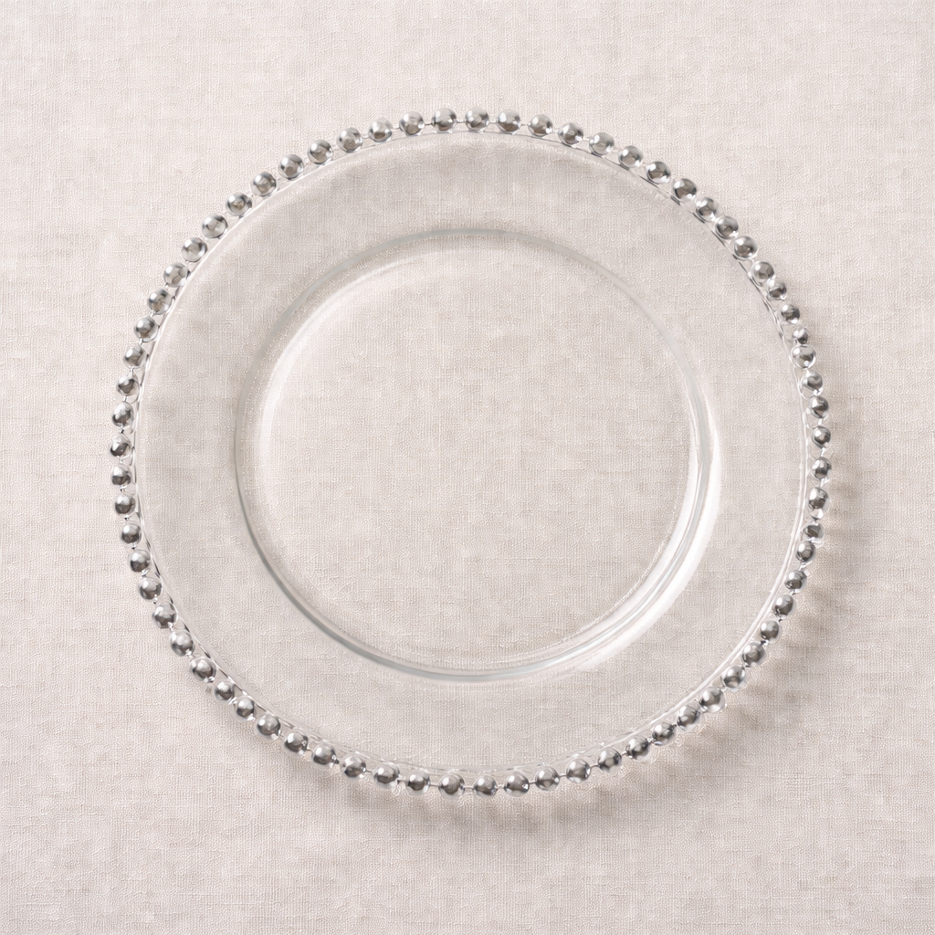 Set de 6 Platos de Sitio Cristal Borde de Perlas plateado