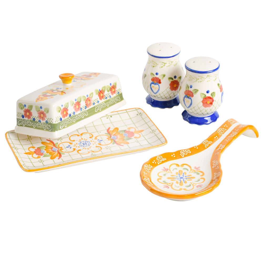 Set de Accesorios de Gres 4 Piezas Tierra – Pintado a Mano y Artístico