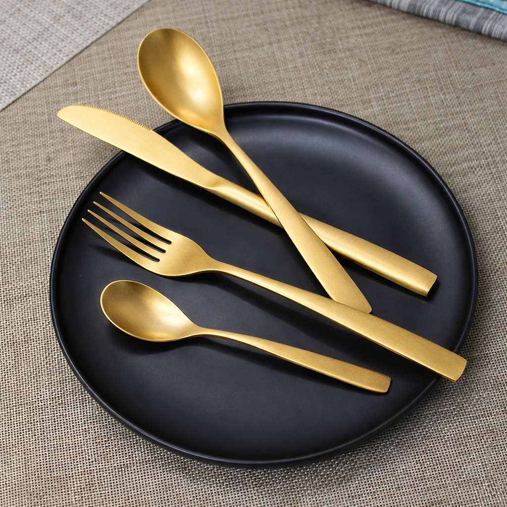 Set de Cubiertos 16 Piezas de Acero Inoxidable 18/10 Dorado Mate