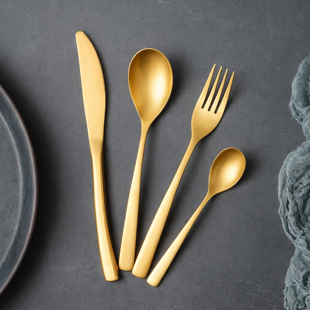 Set de Cubiertos 16 Piezas de Acero Inoxidable 18/10 Dorado Mate