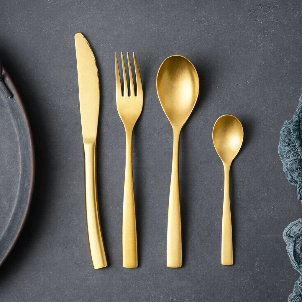 Set de Cubiertos 16 Piezas de Acero Inoxidable 18/10 Dorado Mate