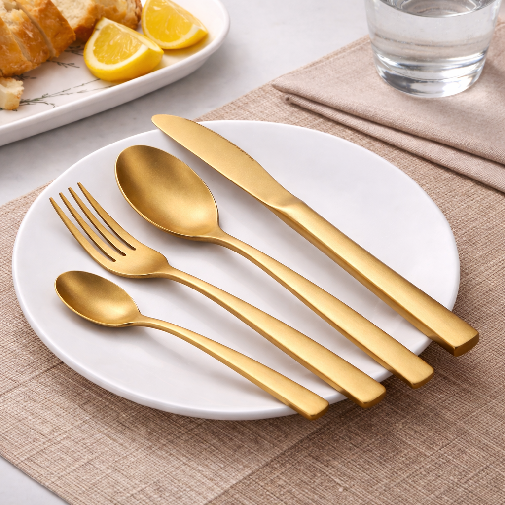 Set de Cubiertos 16 Piezas de Acero Inoxidable 18/10 Dorado Mate