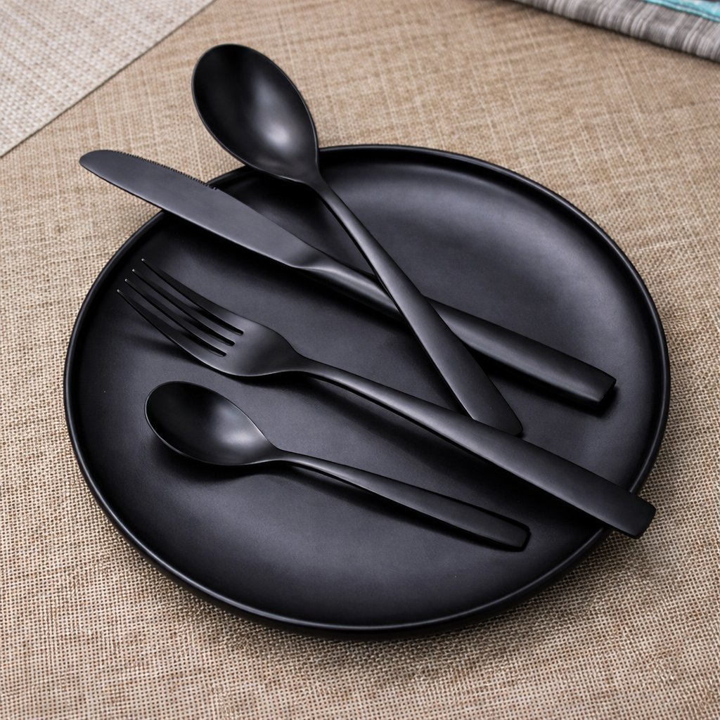 Set de Cubiertos 16 Piezas de Acero Inoxidable 18/10 Negro Mate