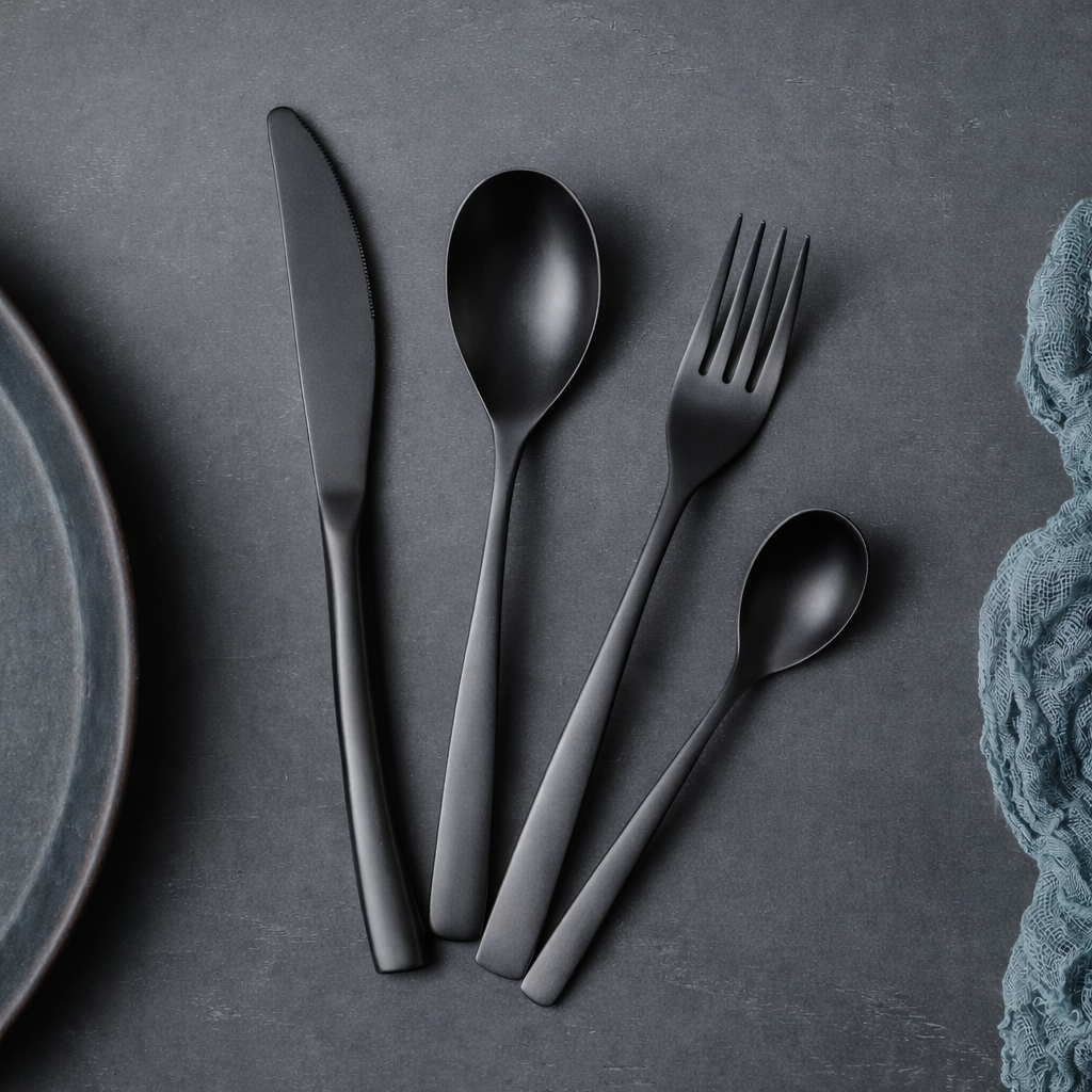 Set de Cubiertos 16 Piezas de Acero Inoxidable 18/10 Negro Mate
