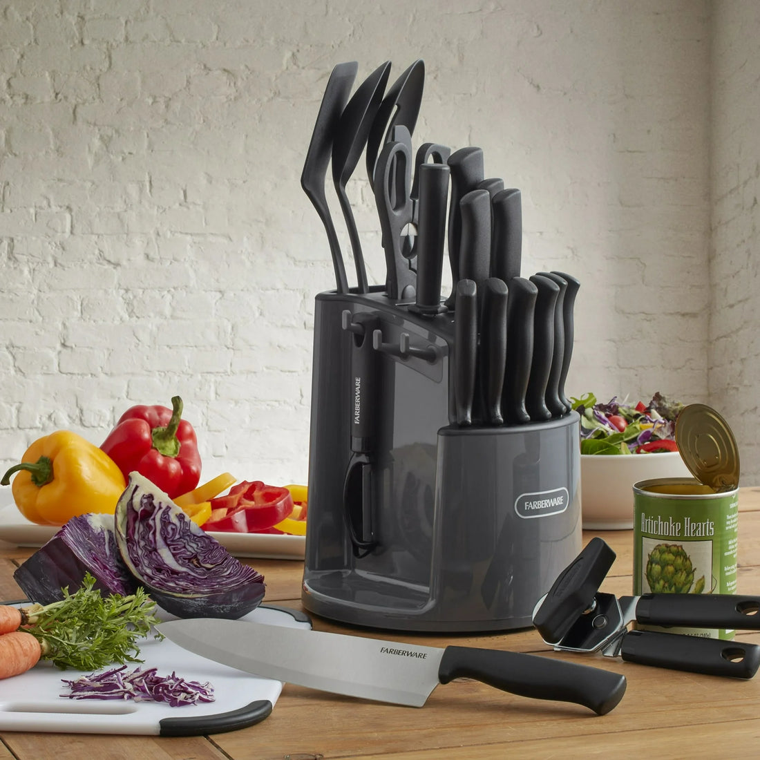 Set de Cuchillos y Herramientas con Carrusel Giratorio Spin-N-Store 30 Piezas - Acero Inoxidable y Almacenamiento Inteligente para Cocina Moderna