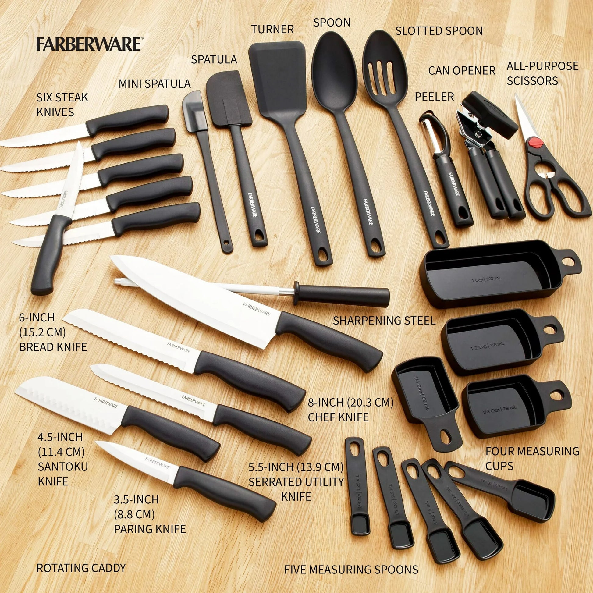 Set de Cuchillos y Herramientas con Carrusel Giratorio Spin-N-Store 30 Piezas - Acero Inoxidable y Almacenamiento Inteligente para Cocina Moderna