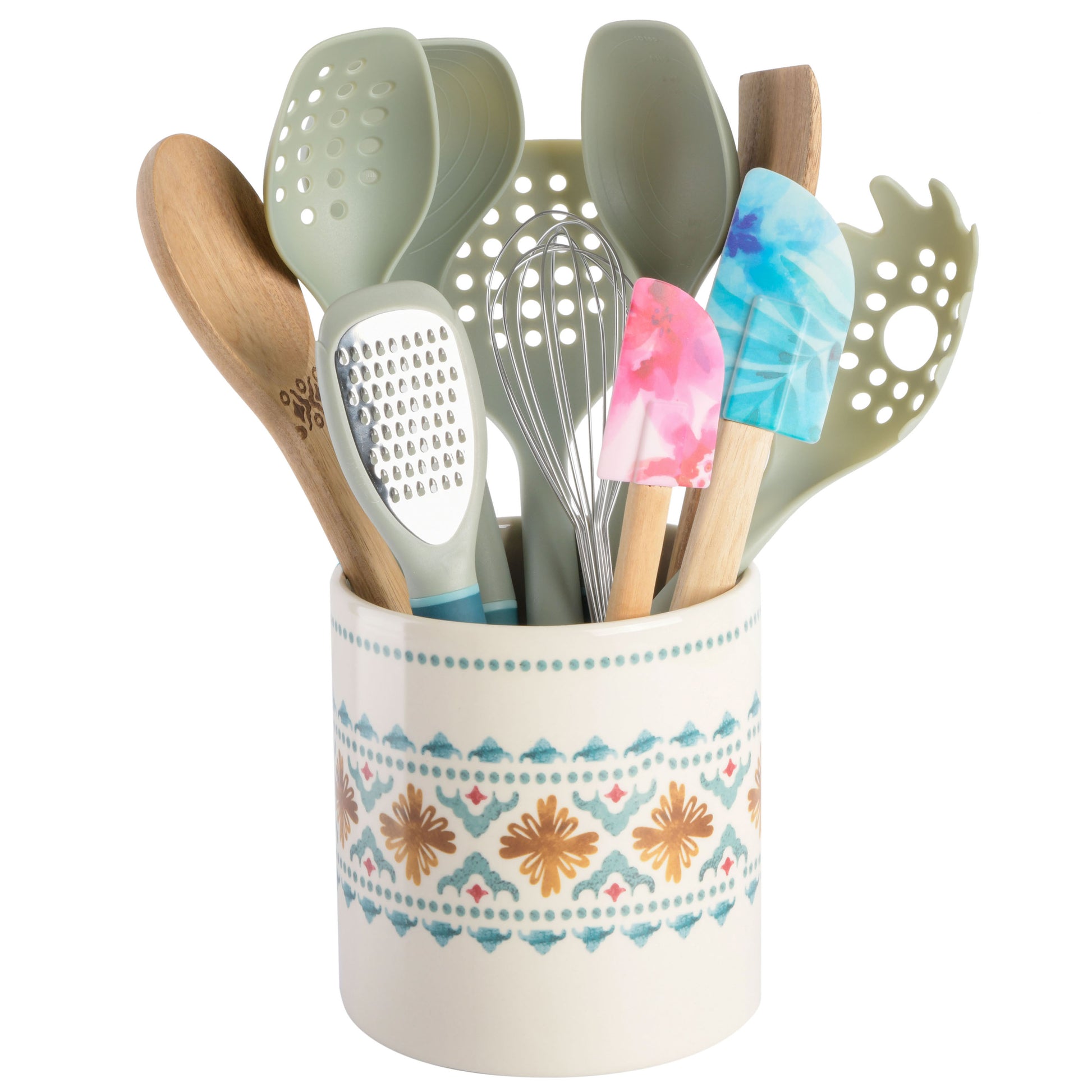 Set de Utensilios de Cocina 12 Piezas Spice – Madera, Nylon y Pote de Cerámica Savory Saffron