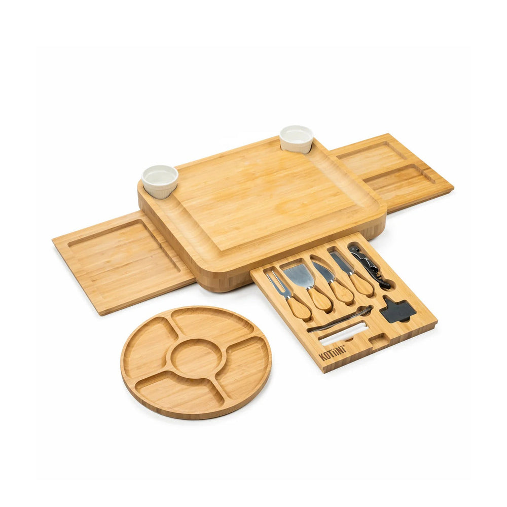 Set de tabla de quesos y embutidos de bambú con accesorios