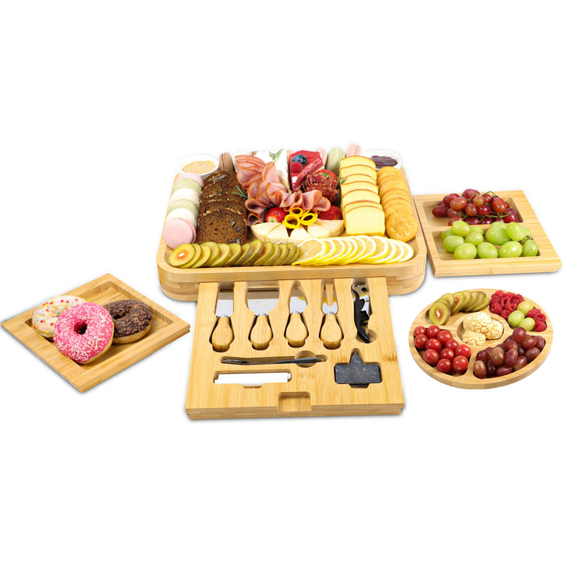 Set Tabla de Quesos y Embutidos de Bambú Premium con Accesorios – Ideal para Reuniones y Regalos Elegantes
