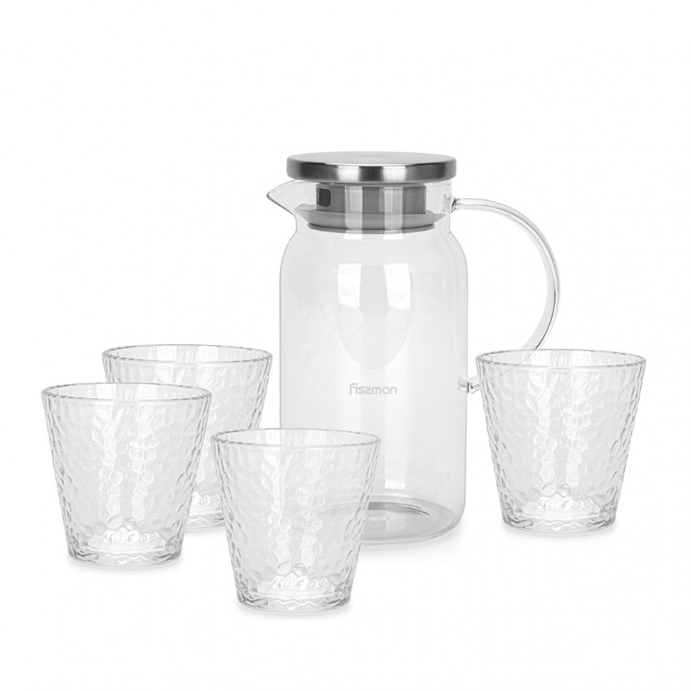 Set jarra y 4 vasos vidrio borosilicato