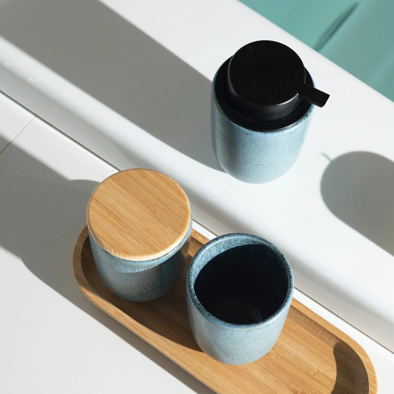 Set para Baño Osaka 3 Piezas de Cerámica azul acerado - Diseño Natural y Elegante
