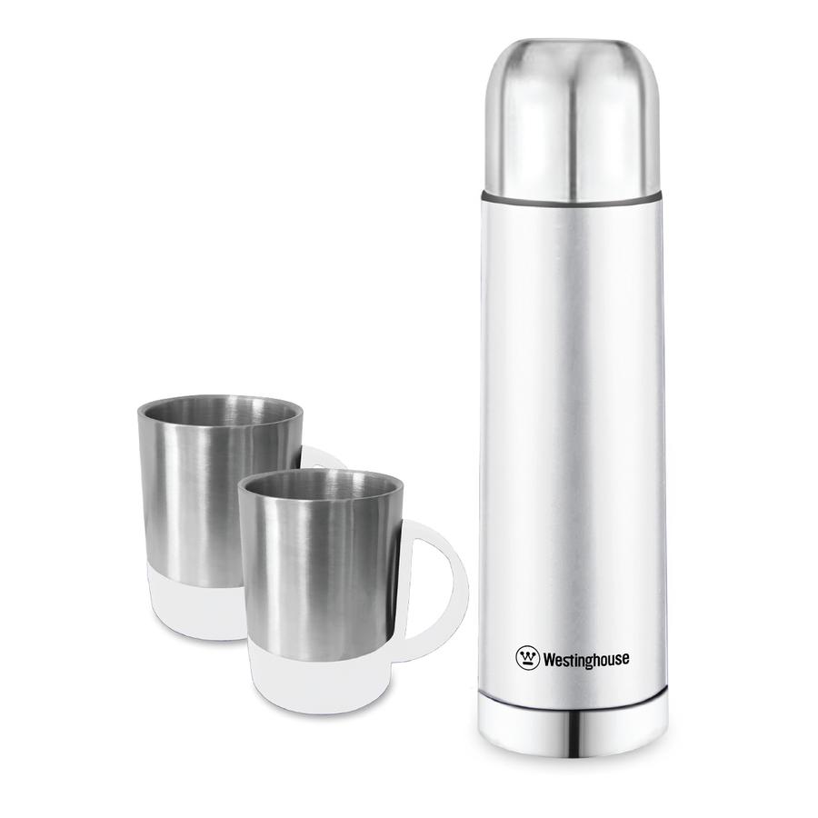 Set termo 500ml y 2 tazas acero blanco