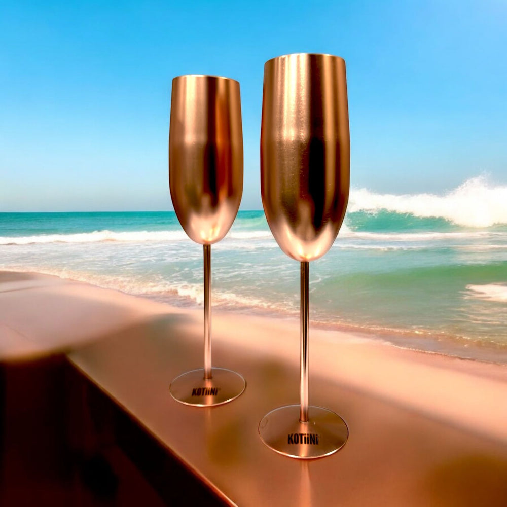 Set x 2 copas champagne acero inoxidable rose gold 250 ml