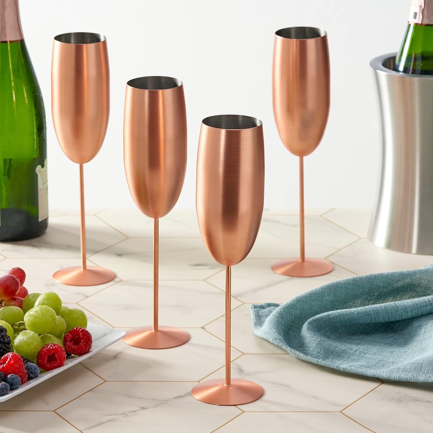 Set x 2 copas champagne acero inoxidable rose gold 250ml