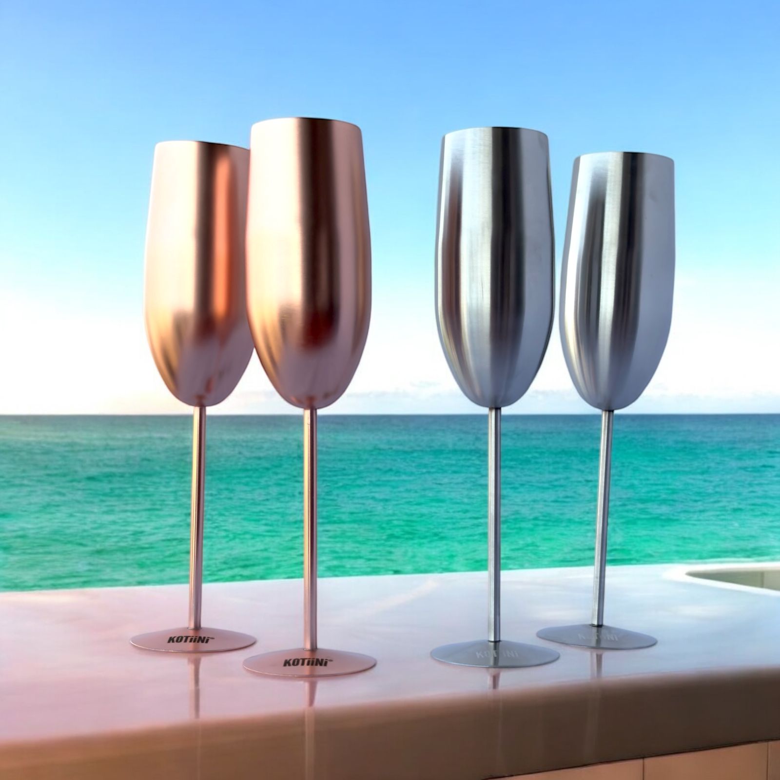 Set x 2 copas champagne acero inoxidable rose gold 250ml