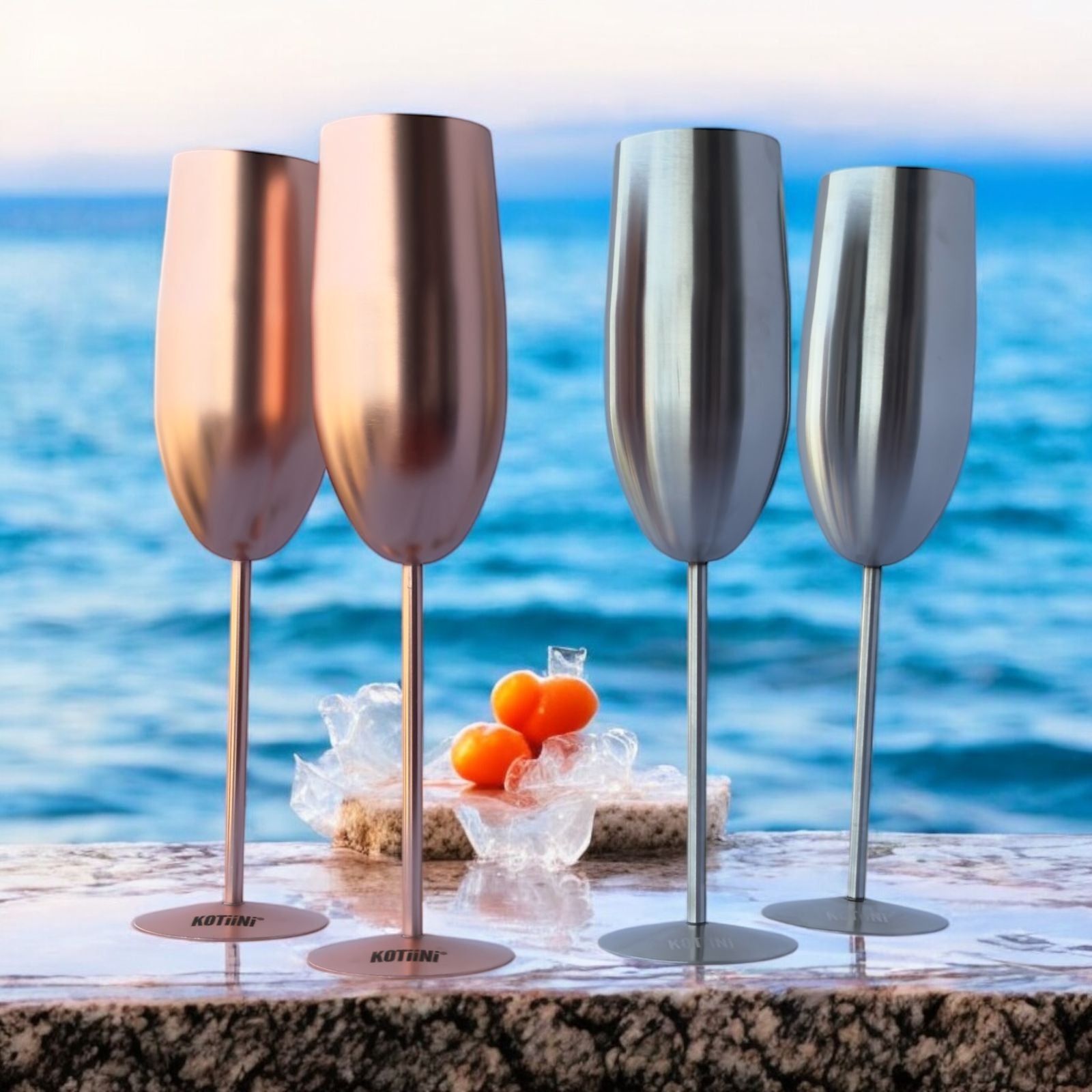 Set x 2 copas champagne acero inoxidable rose gold 250ml