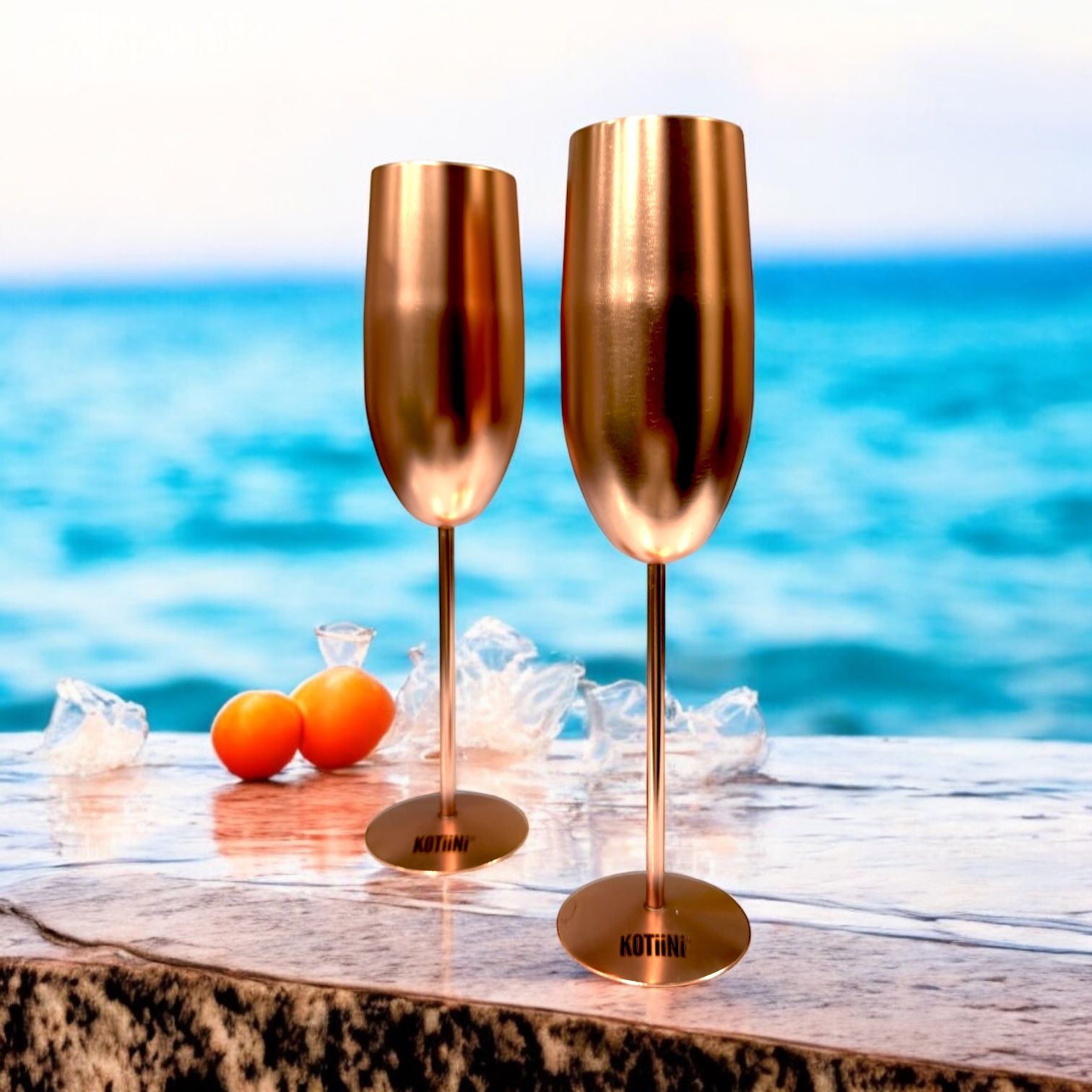 Set x 2 copas champagne acero inoxidable rose gold 250ml