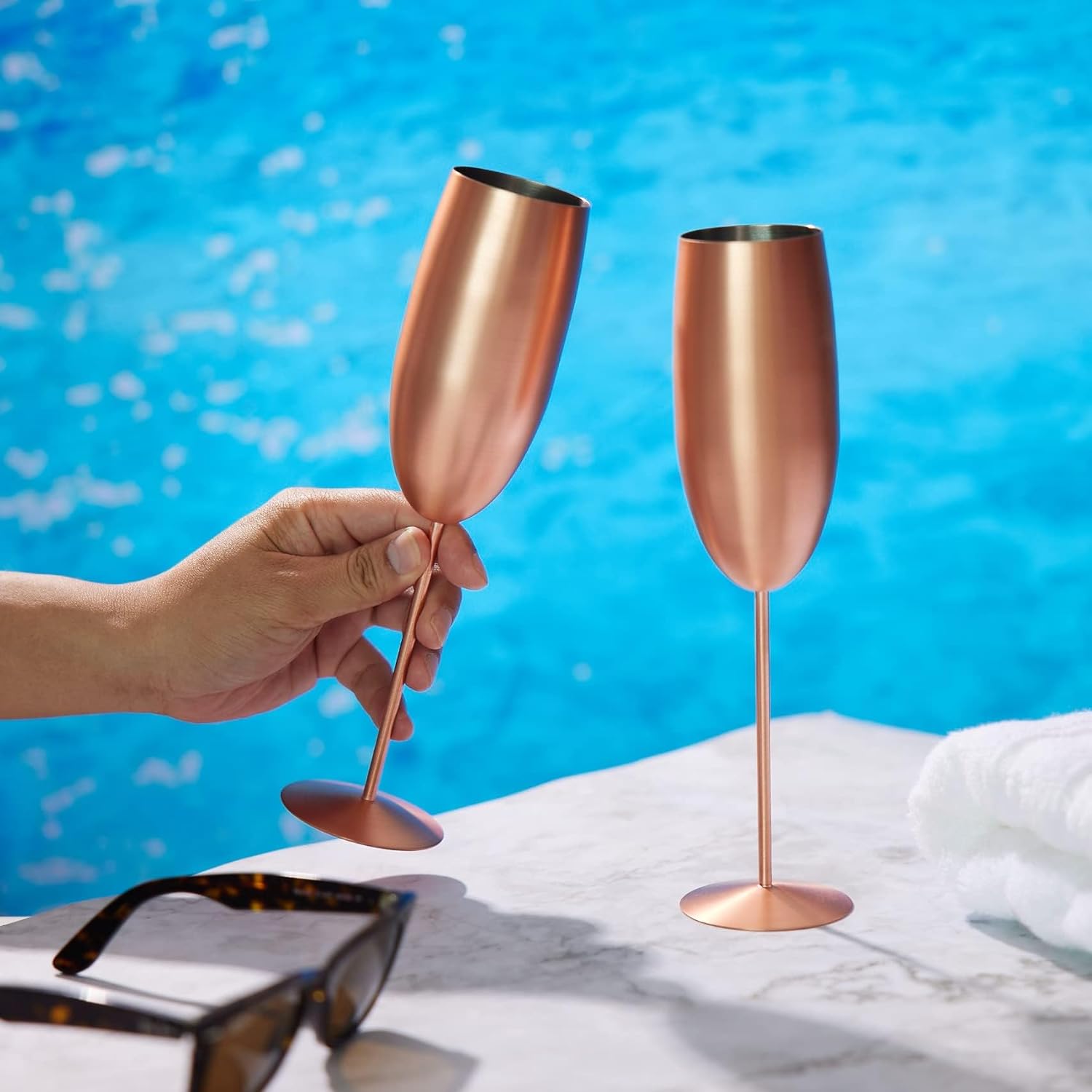 Set x 2 copas champagne acero inoxidable rose gold 250ml
