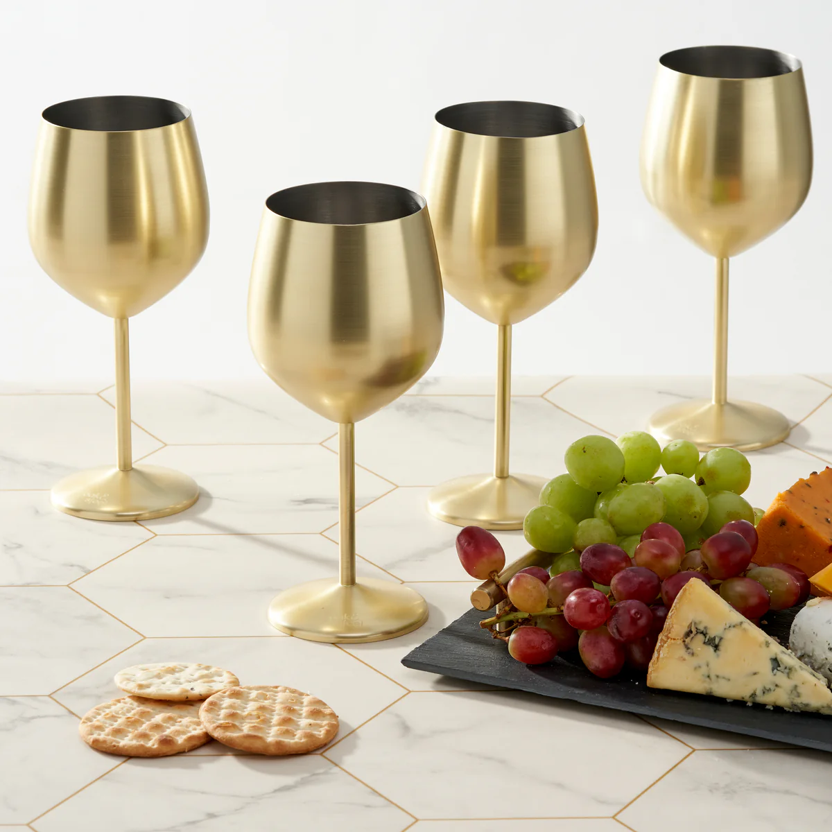 Set x 2 copas vino acero inoxidable dorado mate 500ml - Irrompibles