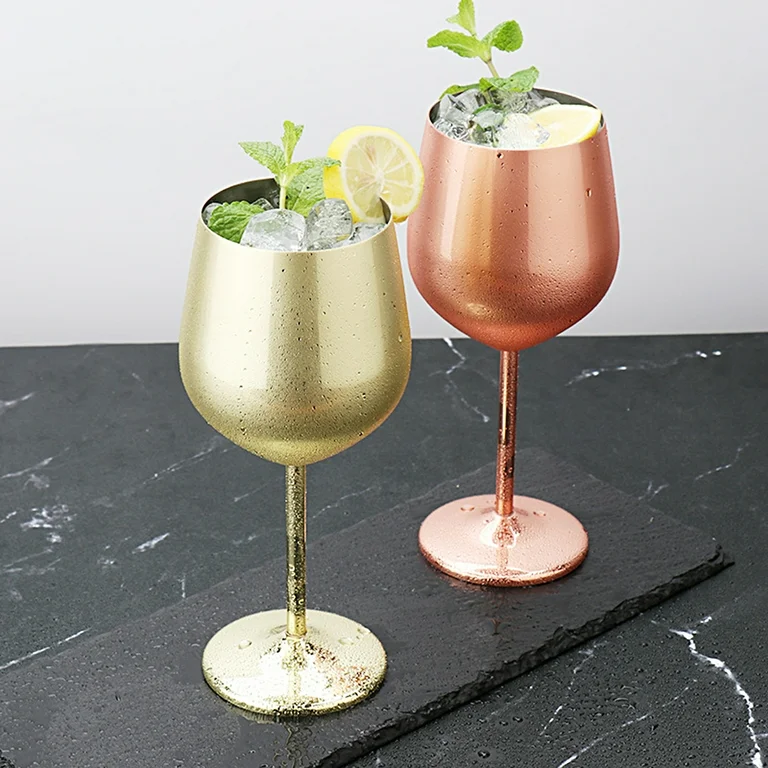 Set x 2 copas vino acero inoxidable dorado mate 500ml - Irrompibles