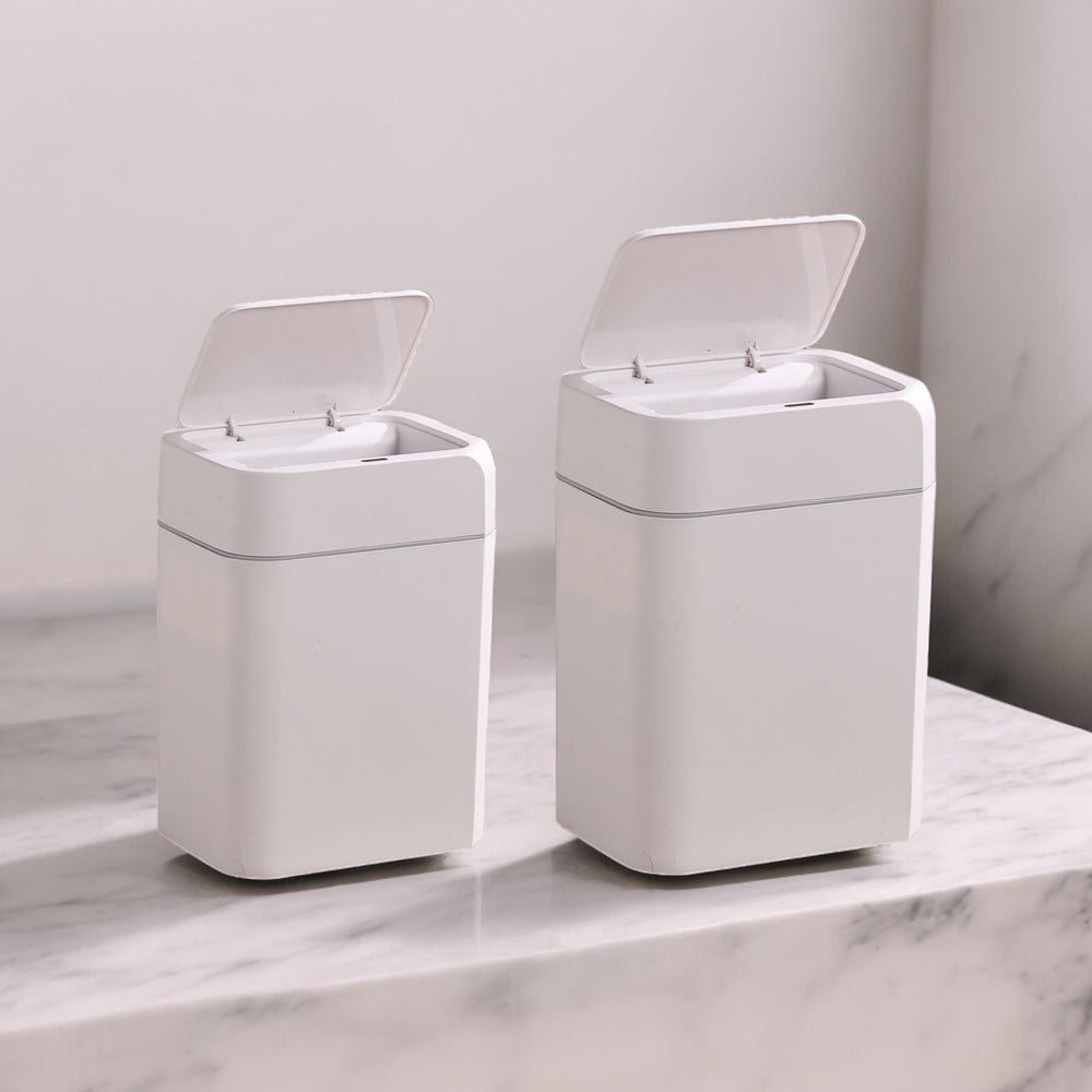 Set x 2 tachos de basura con sensor 16 L + 12 L blanco ABS