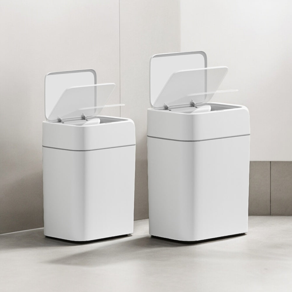 Set x 2 tachos de basura con sensor 16 L + 12 L blanco ABS