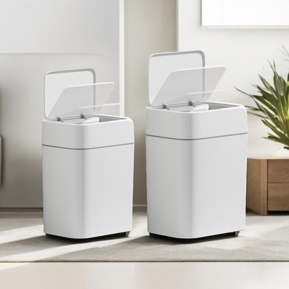 Set x 2 tachos de basura con sensor 16 L + 12 L blanco ABS