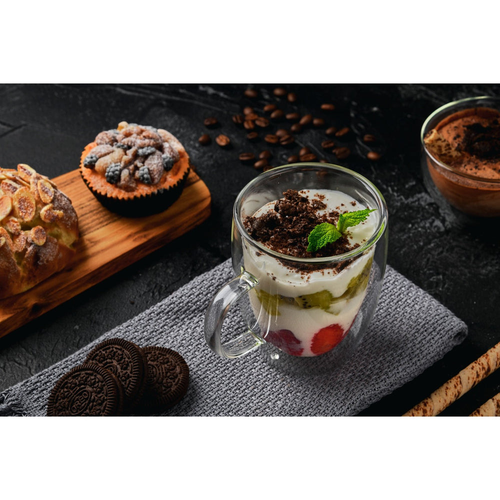 Set x 4 tazas de vidrio doble pared Verona 270 ml · para café, té, postres y más