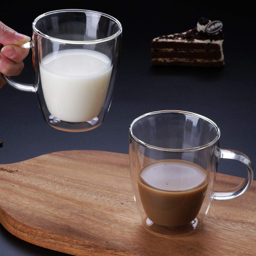 Set x 4 tazas de vidrio doble pared Verona 400 ml · para lattes, infusiones, jugos y más