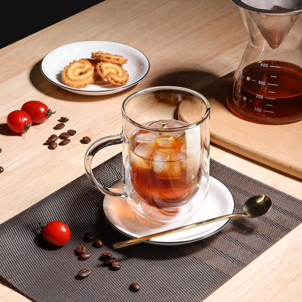 Set x 4 tazas de vidrio doble pared Verona 400 ml · para lattes, infusiones, jugos y más
