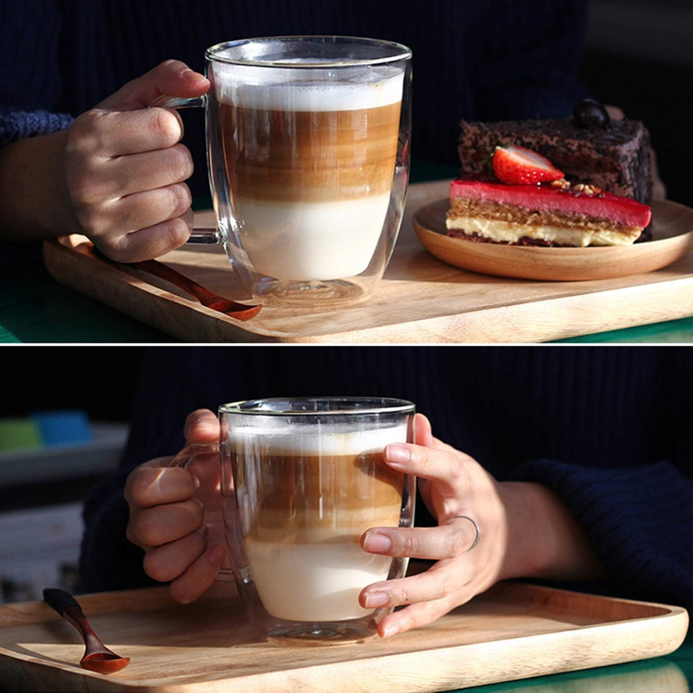 Set x 4 tazas de vidrio doble pared Verona 400 ml · para lattes, infusiones, jugos y más