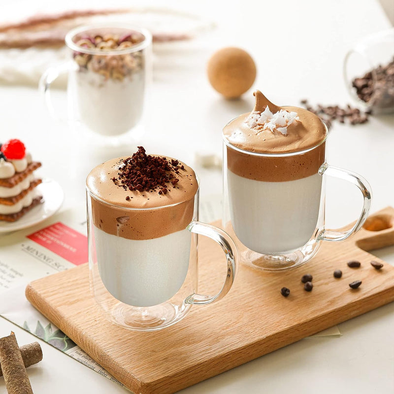 Set x 4 tazas de vidrio doble pared Verona 400 ml · para lattes, infusiones, jugos y más