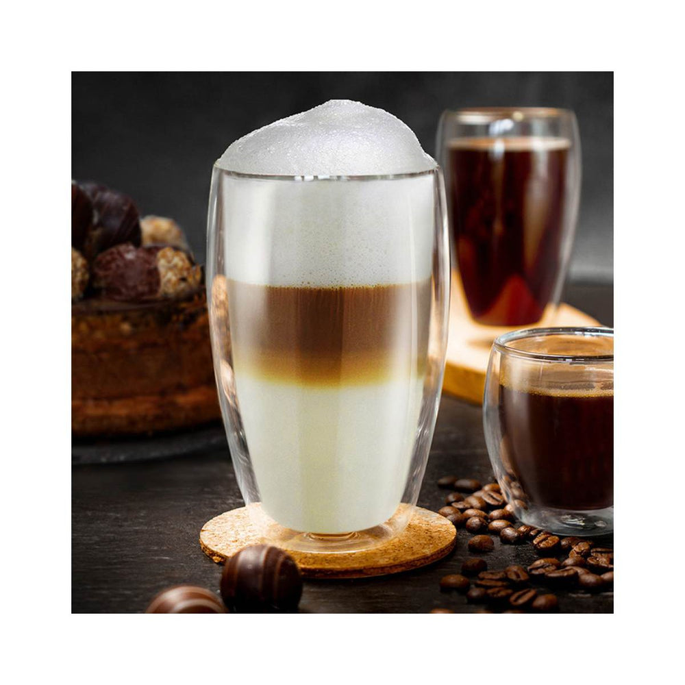 Set x 4 vasos de vidrio doble pared Verona 380 ml · para lattes, jugos, cócteles y más