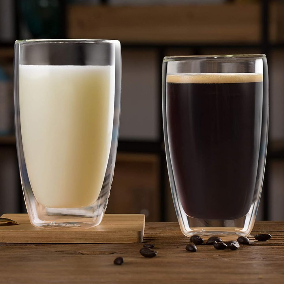 Set x 4 vasos de vidrio doble pared Verona 380 ml · para lattes, jugos, cócteles y más
