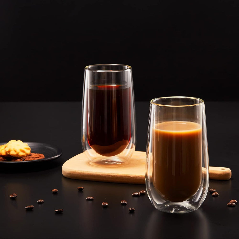 Set x 4 vasos de vidrio doble pared Verona 380 ml · para lattes, jugos, cócteles y más