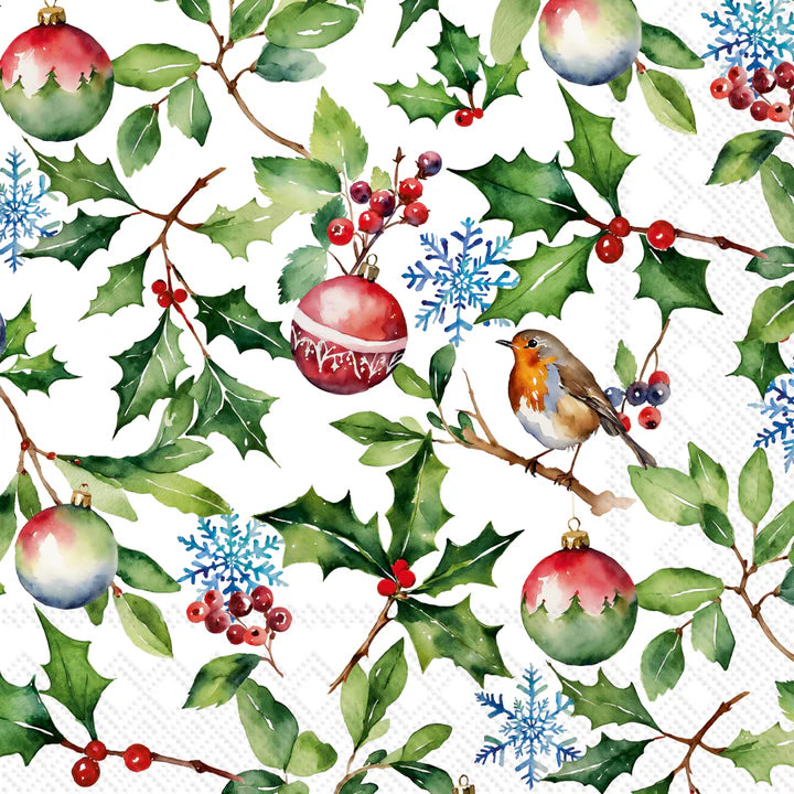 Set x 20 servilletas Christmas Holly cocktail de papel