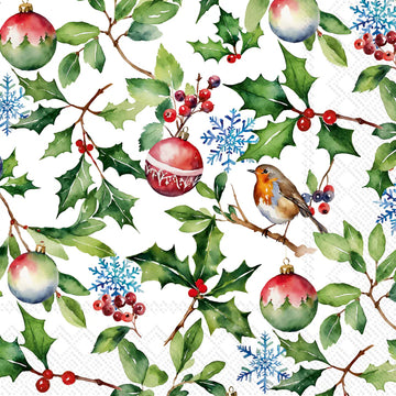 Set x 20 servilletas Christmas Holly cocktail de papel