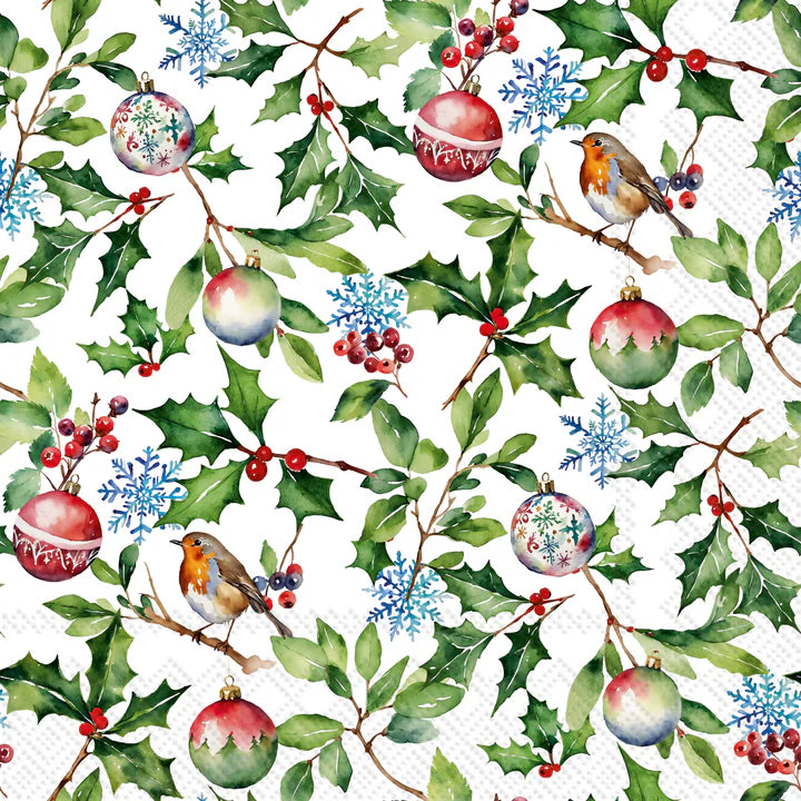 Set x 20 servilletas Christmas Holly cocktail de papel