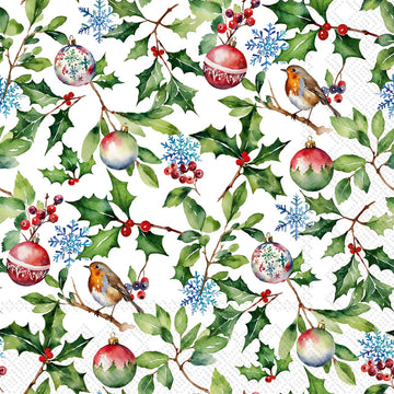 Set x 20 servilletas Christmas Holly cocktail de papel