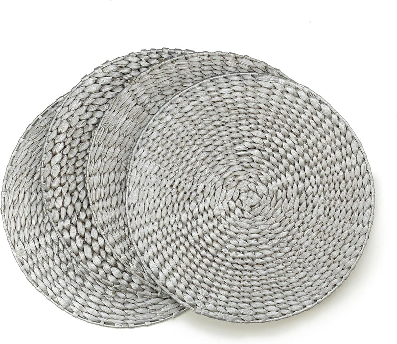 Set x 4 individuales redondos de fibra natural trenzada plateado · hechos a mano