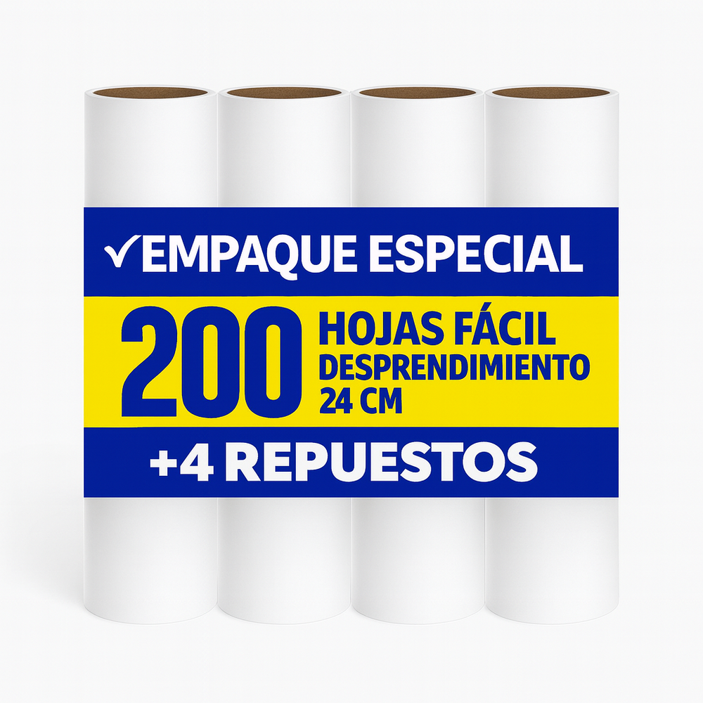 Set x 4 repuestos Roller XL anti-pelusa 200 hojas · 200 hojas adhesivas para pelo, polvo y pelusa