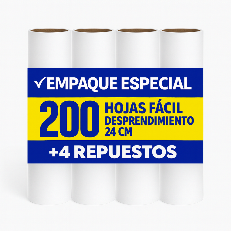 Set x 4 repuestos Roller XL anti-pelusa 200 hojas · 200 hojas adhesivas para pelo, polvo y pelusa