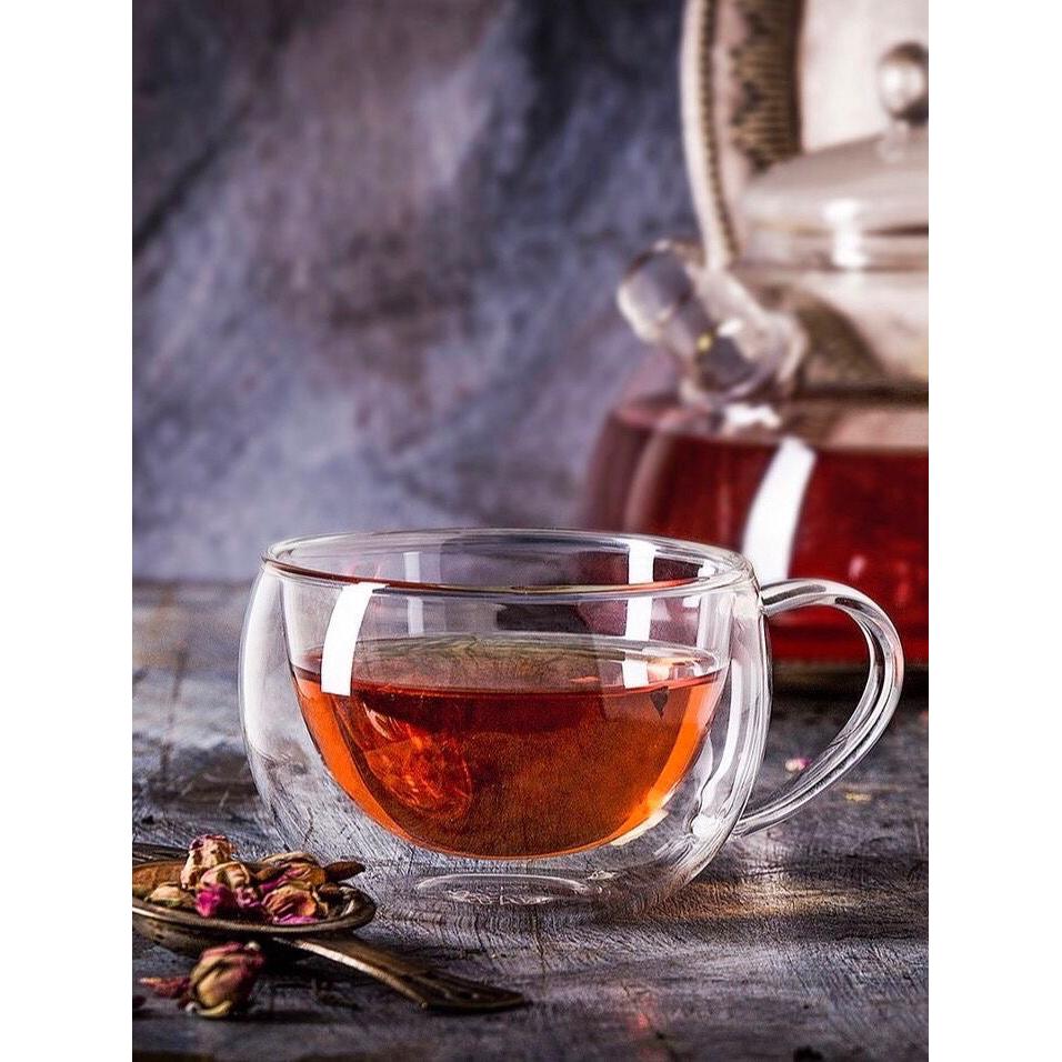 Set x 4 tazas de vidrio doble pared Verona 270 ml · para café, té, bebidas frías y postres