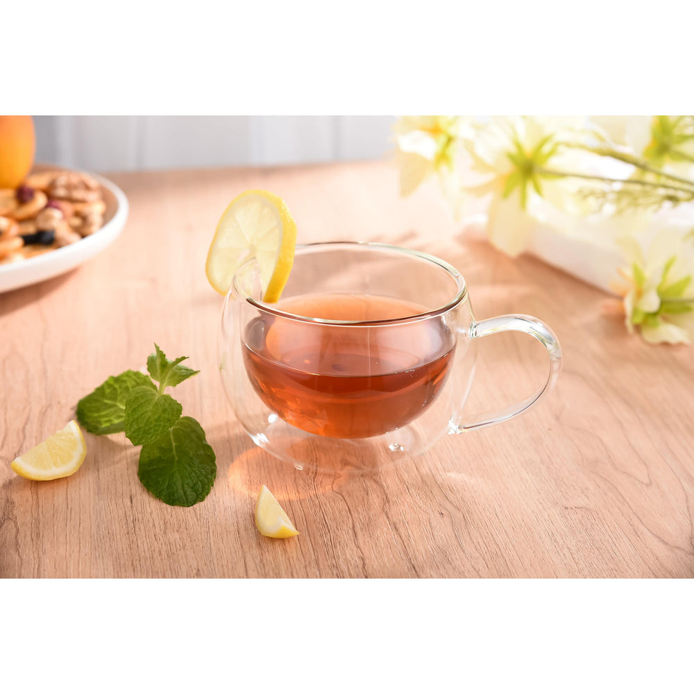 Set x 4 tazas de vidrio doble pared Verona 270 ml · para café, té, bebidas frías y postres
