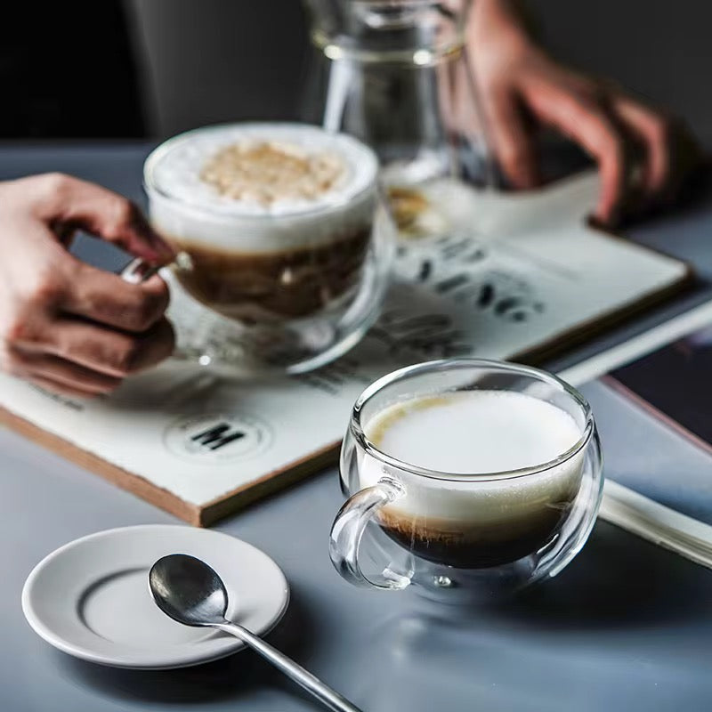 Set x 4 tazas de vidrio doble pared Verona 270 ml · para café, té, bebidas frías y postres