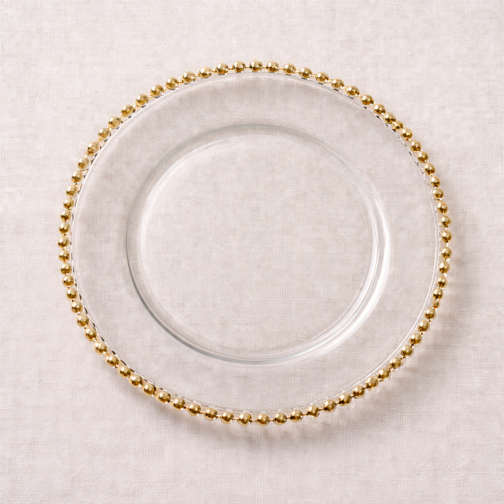 Set x 6 platos de sitio cristal borde de perlas dorado