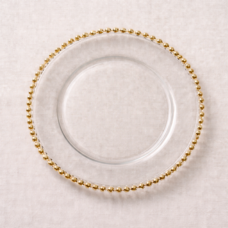 Set x 6 platos de sitio cristal borde de perlas dorado