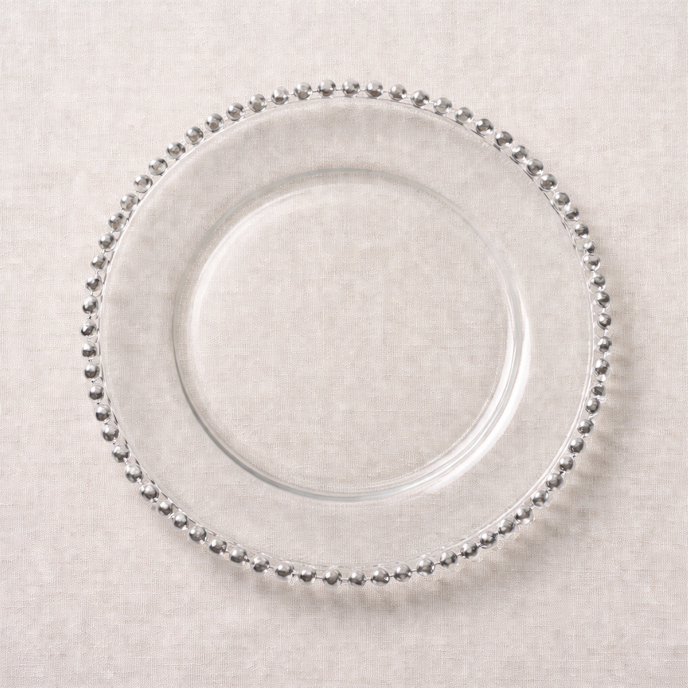 Set x 6 platos de sitio cristal borde de perlas plateado