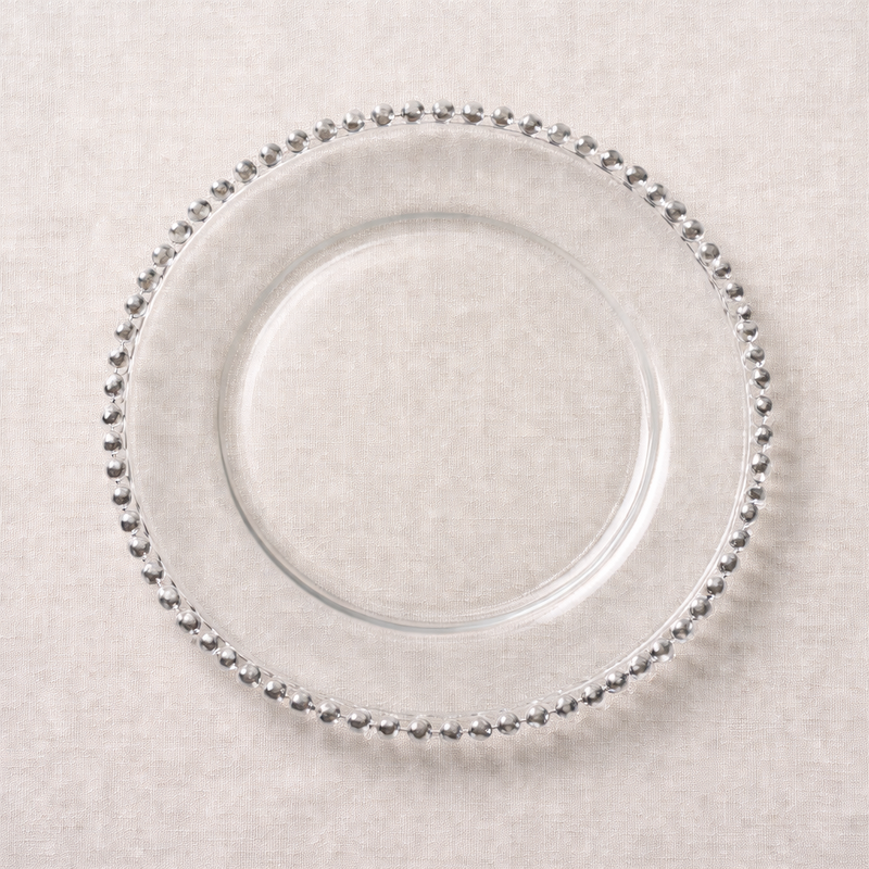 Set x 6 platos de sitio cristal borde de perlas plateado