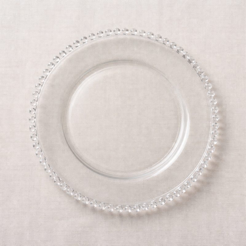 Set x 6 platos de sitio cristal borde de perlas transparente